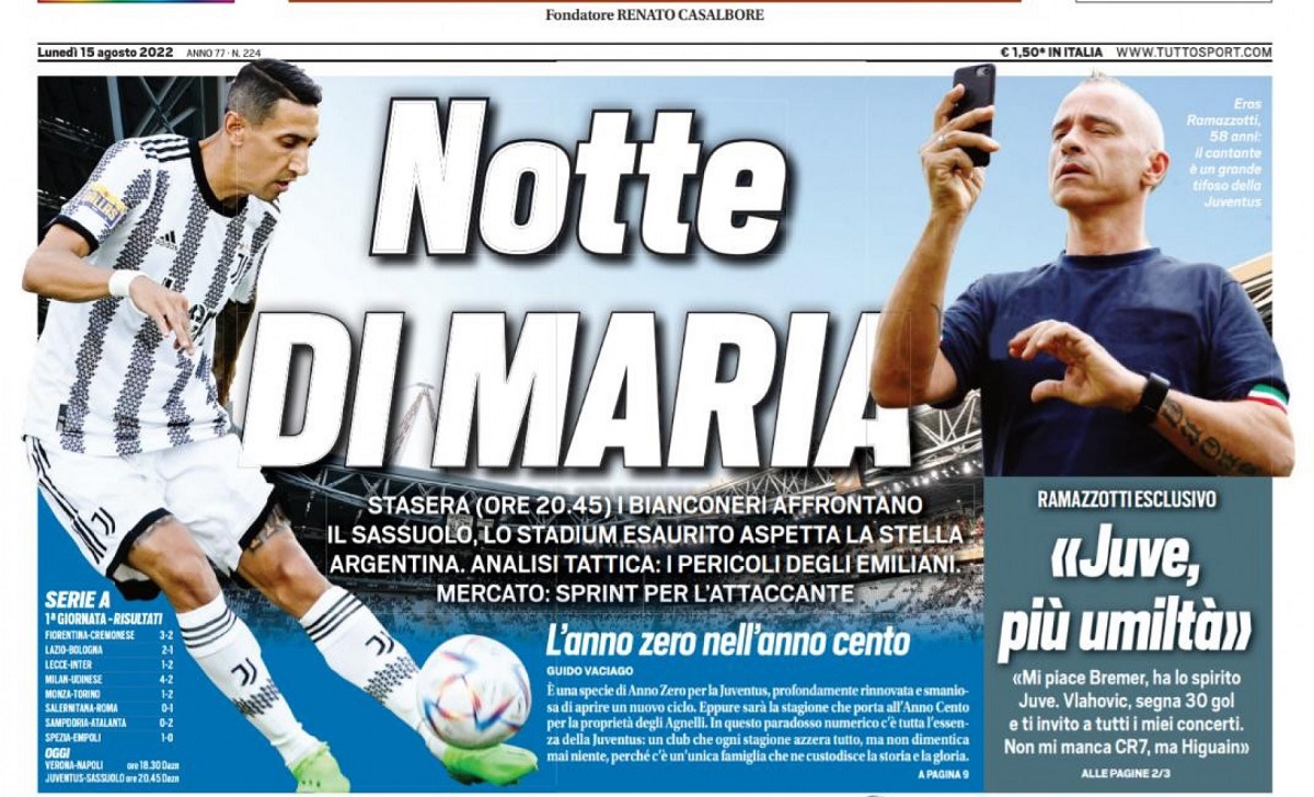 Rassegna stampa Juve: prime pagine quotidiani sportivi - 15 agosto 2022 36 tuttosport 2