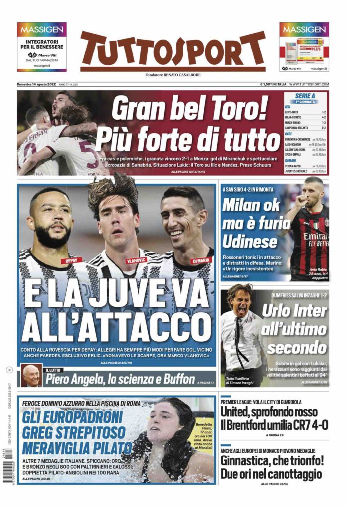 Rassegna stampa Juve: prime pagine quotidiani sportivi - 14 agosto 2022 37 tuttosport 20