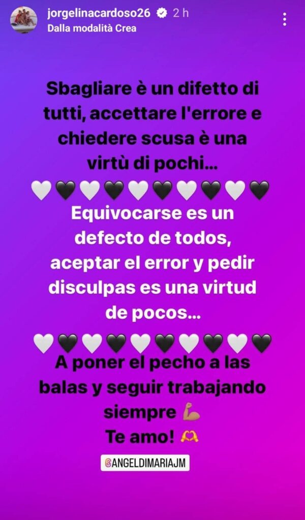 Di Maria, la moglie lo difende: «Sbagliare è umano, scusarsi è una virtù» 37 307509366 1088706841850688 6115970124499092874 n