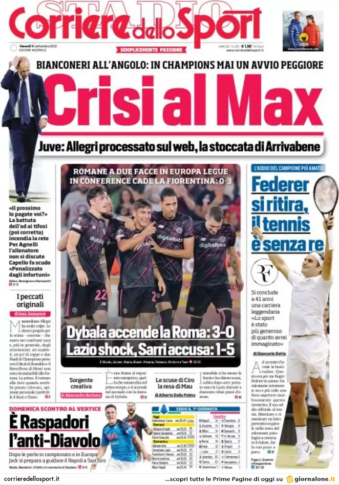 Rassegna stampa Juve: prime pagine quotidiani sportivi - 16 settembre 2022 38 Corriere dello Sport 1