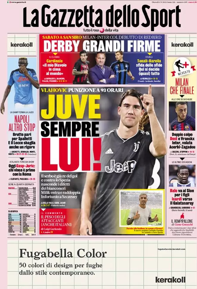 Rassegna stampa Juve: prime pagine quotidiani sportivi - 1 settembre 2022 38 Gazzetta dello Sport