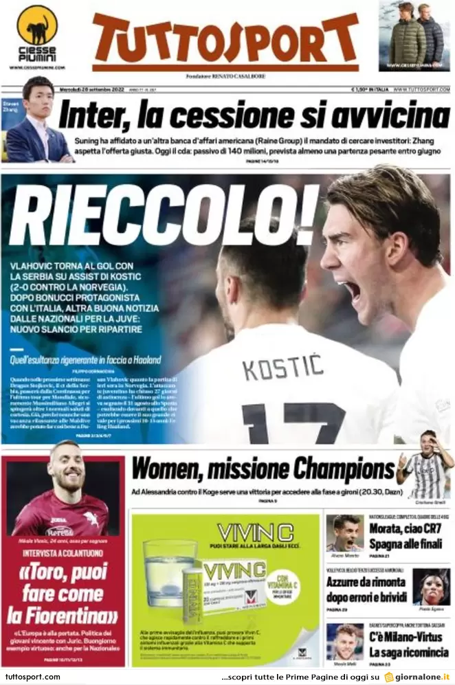Rassegna stampa Juve: prime pagine quotidiani sportivi - 28 settembre 2022 36 Tuttosport 3