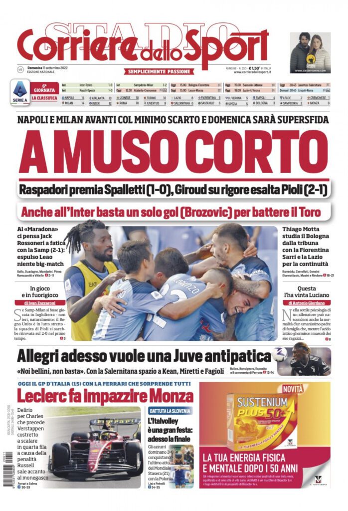 Rassegna stampa Juve: prime pagine quotidiani sportivi - 11 settembre 2022 38 corriere 11 settembre 2022 1