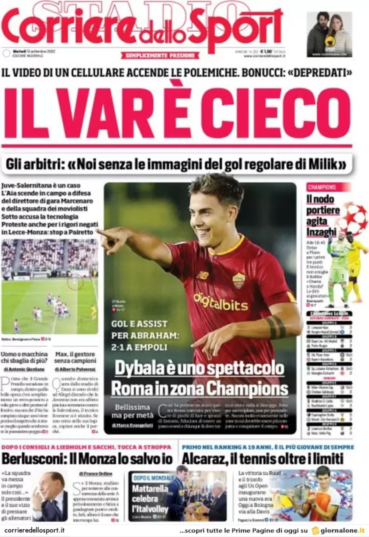 Rassegna stampa Juve: prime pagine quotidiani sportivi - 13 settembre 2022 37 corriere dello sport 002045793