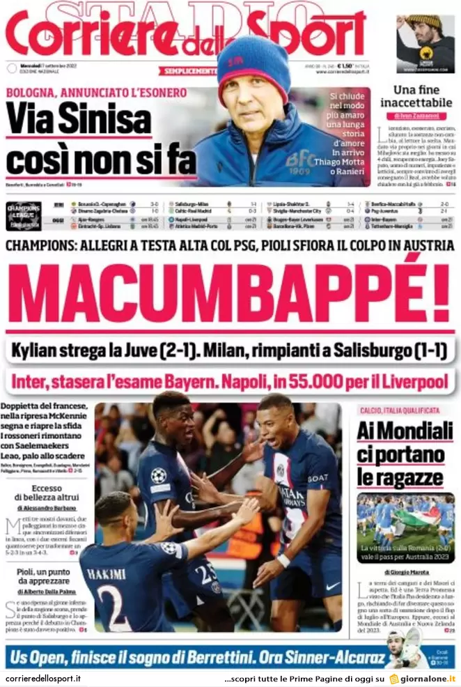 Rassegna stampa Juve: prime pagine quotidiani sportivi - 7 settembre 2022 37 corriere dello sport 002305993