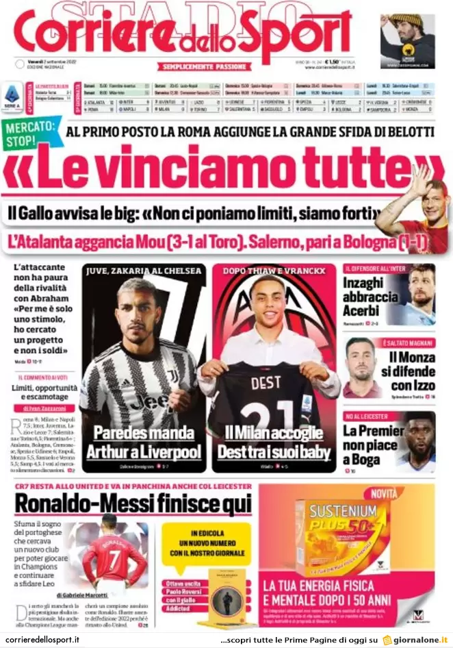 Rassegna stampa Juve: prime pagine quotidiani sportivi - 2 settembre 2022 37 corriere dello sport 010011568