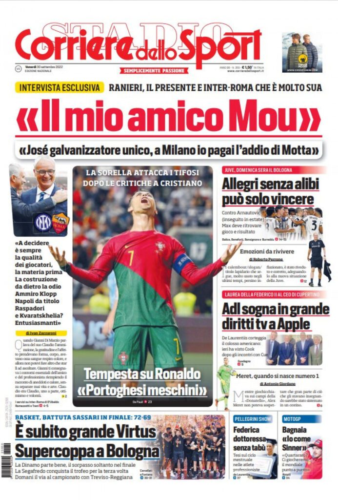 Rassegna stampa Juve: prime pagine quotidiani sportivi - 30 settembre 2022 38 corriere dello sport 9