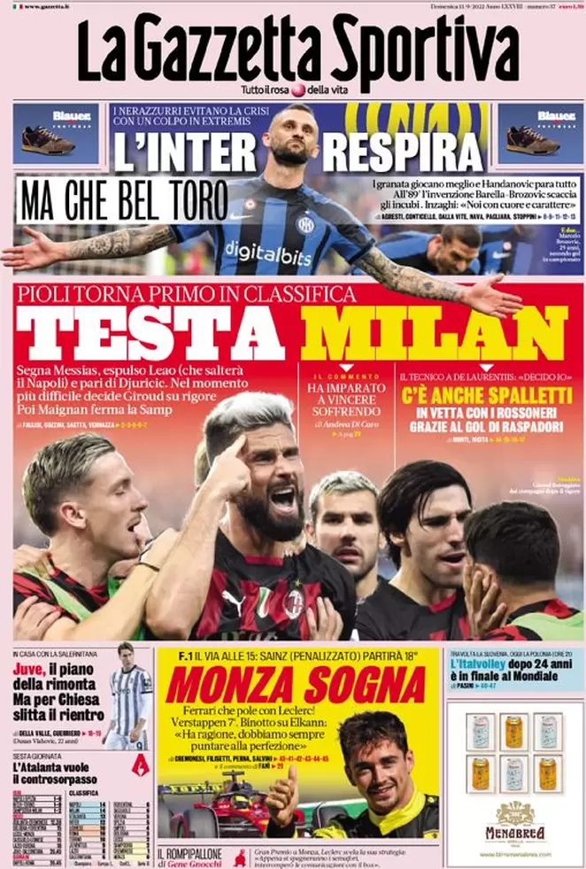 Rassegna stampa Juve: prime pagine quotidiani sportivi - 11 settembre 2022 39 la gazzetta dello sport 011310149