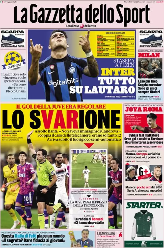 Rassegna stampa Juve: prime pagine quotidiani sportivi - 13 settembre 2022 38 la gazzetta dello sport 063302534