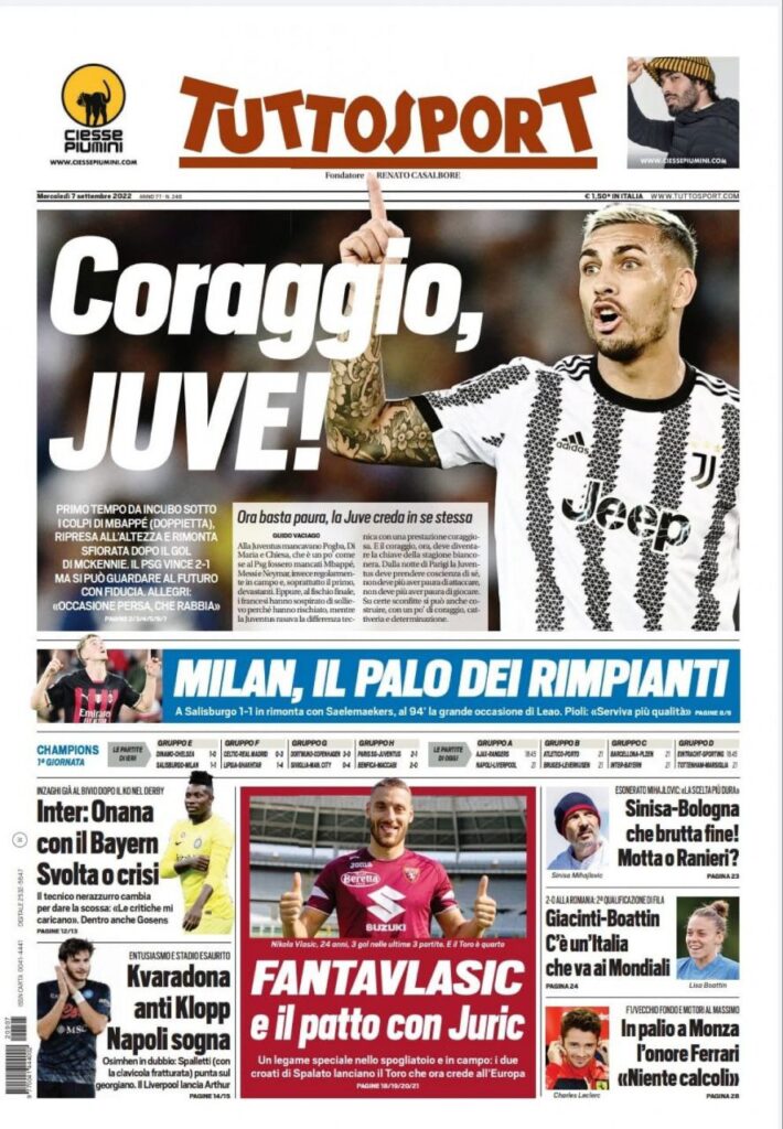 Rassegna stampa Juve: prime pagine quotidiani sportivi - 7 settembre 2022 39 photo 5819210872948636823 y