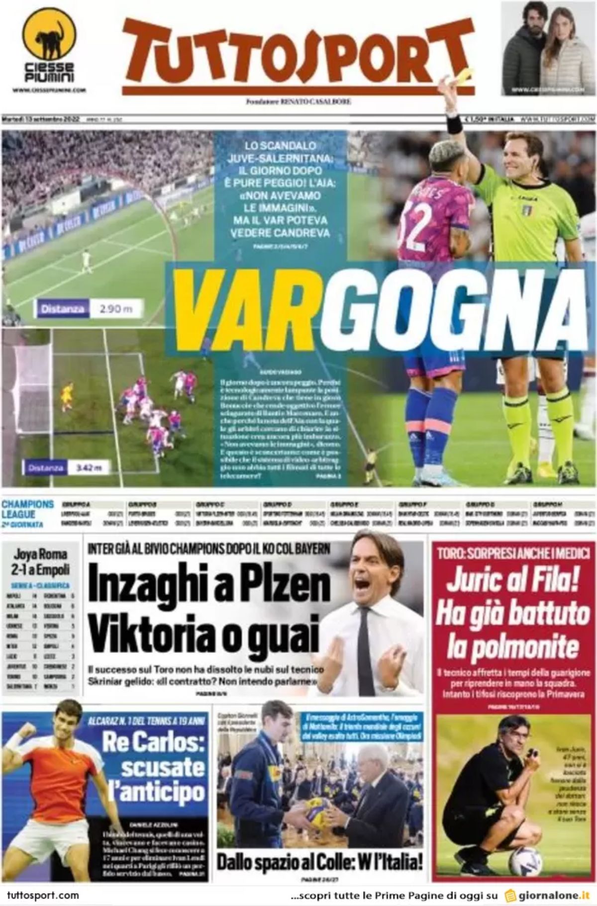 Rassegna stampa Juve: prime pagine quotidiani sportivi - 13 settembre 2022 36 tuttosport 002303115 1