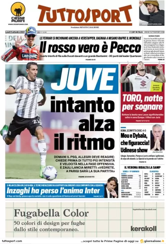Rassegna stampa Juve: prime pagine quotidiani sportivi - 5 settembre 2022 37 tuttosport 003309635