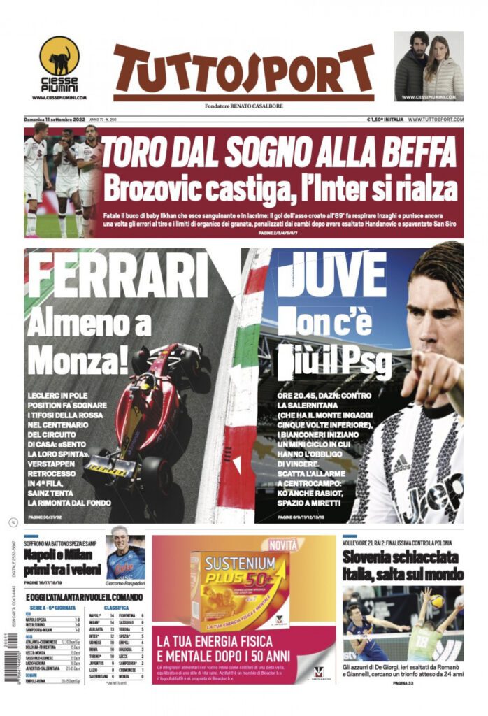 Rassegna stampa Juve: prime pagine quotidiani sportivi - 11 settembre 2022 37 tuttosport 11 settembre 2022 1