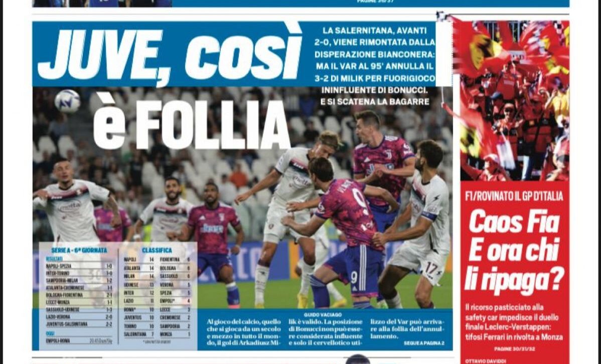 Rassegna stampa Juve: prime pagine quotidiani sportivi - 12 settembre 2022 36 tuttosport 12 settembre e1662937104693