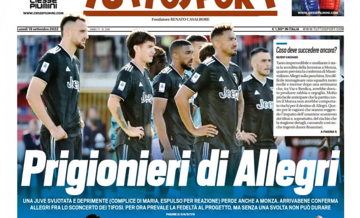 Rassegna stampa Juve: prime pagine quotidiani sportivi - 19 settembre 2022 36 tuttosport 21 1 e1663540801341
