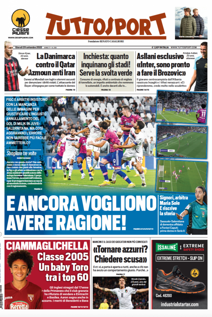 Rassegna stampa Juve: prime pagine quotidiani sportivi - 29 settembre 2022 37 tuttosport 29 settembre 2022