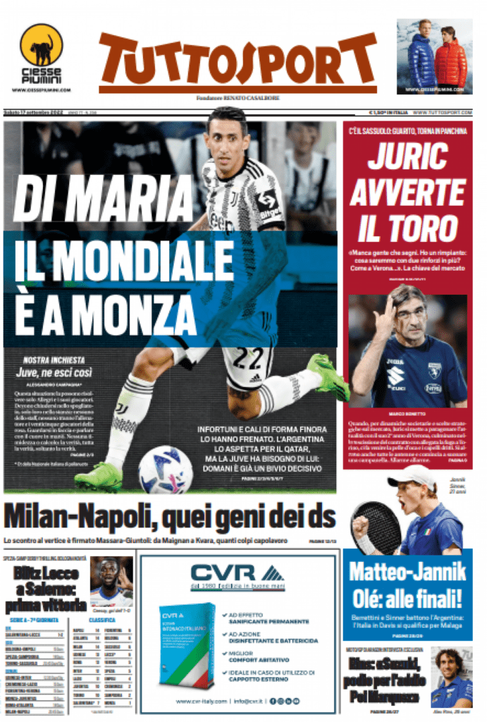 Rassegna stampa Juve: prime pagine quotidiani sportivi - 17 settembre 2022 37 tuttosport 37