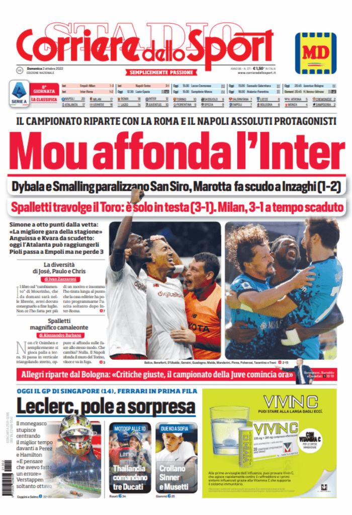 Rassegna stampa Juve: prime pagine quotidiani sportivi - 2 ottobre 2022 38 cds 2 ottobre