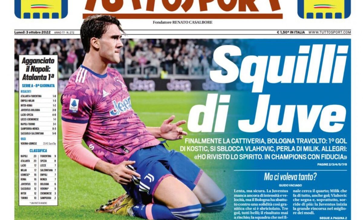 Rassegna stampa Juve: prime pagine quotidiani sportivi - 3 ottobre 2022 36 tuttospor 3 ottobre e1664749727828