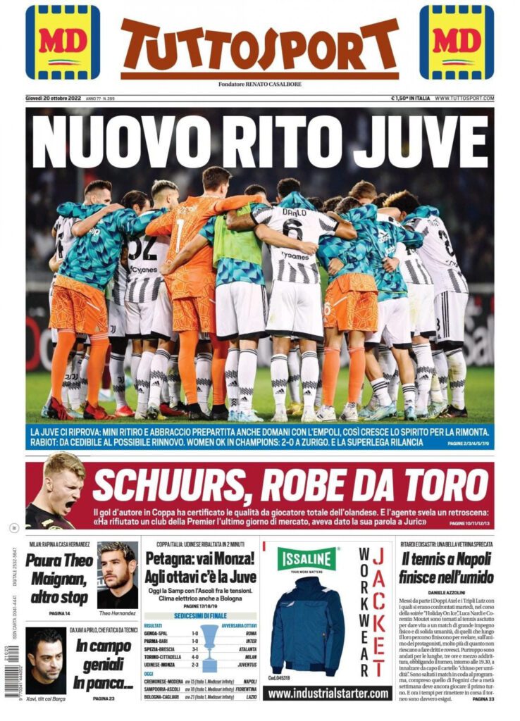 Rassegna stampa Juve: prime pagine quotidiani sportivi - 20 ottobre 2022 36 tuttosport 20 ottobre