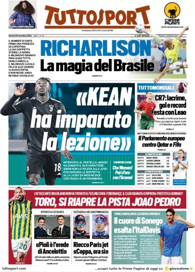 Rassegna stampa Juve: prime pagine quotidiani sportivi - 25 novembre 2022 36 Tuttosport 3