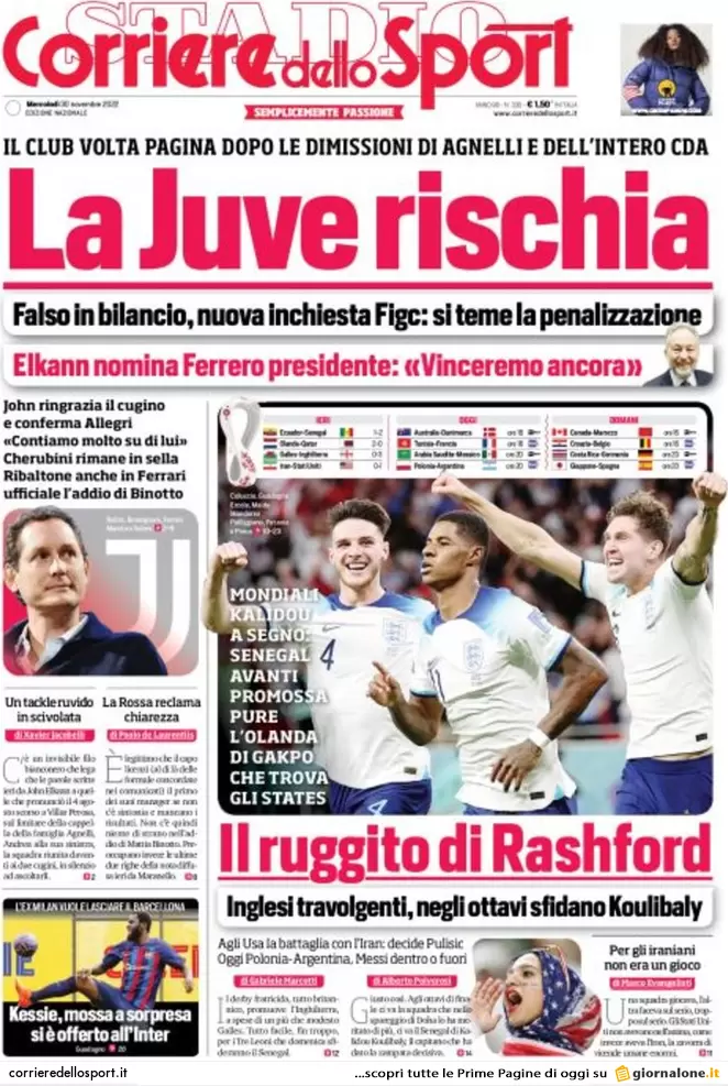 Rassegna stampa Juve: prime pagine quotidiani sportivi - 30 novembre 2022 37 corriere dello sport 001305890