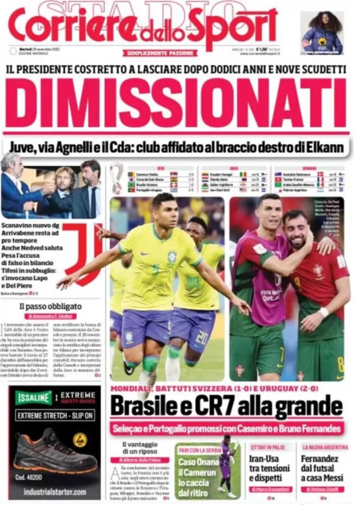 Rassegna stampa Juve: prime pagine quotidiani sportivi - 29 novembre 2022 37 corriere dello sport 004306356