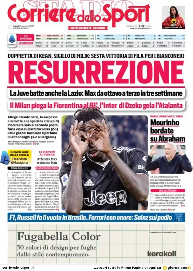 Rassegna stampa Juve: prime pagine quotidiani sportivi - 14 novembre 2022 38 corriere dello sport 004306390 1