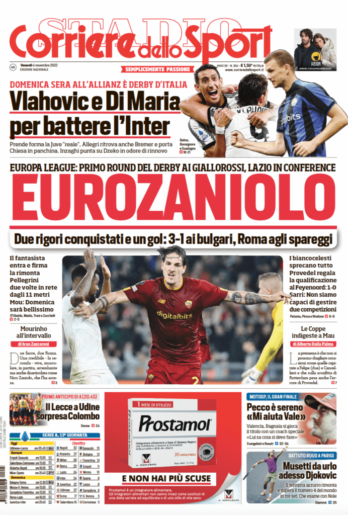 Rassegna stampa Juve: prime pagine quotidiani sportivi - 4 novembre 2022 37 corriere dello sport 4 novembre 2022 1
