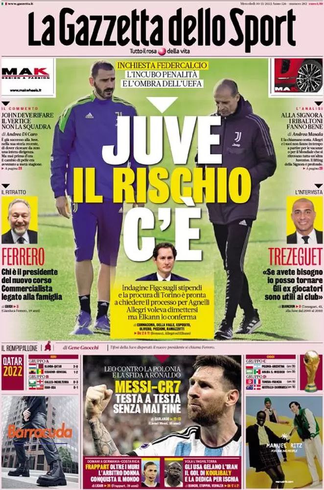 Rassegna stampa Juve: prime pagine quotidiani sportivi - 30 novembre 2022 38 photo 5780586025897279508 y