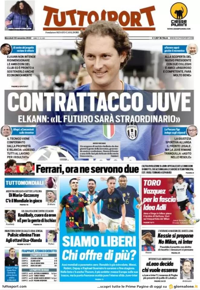 Rassegna stampa Juve: prime pagine quotidiani sportivi - 30 novembre 2022 36 tuttosport 003304555