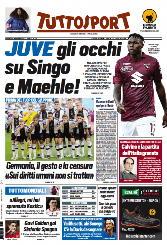 Rassegna stampa Juve: prime pagine quotidiani sportivi - 24 novembre 2022 36 tuttosport 24 novembre 2022
