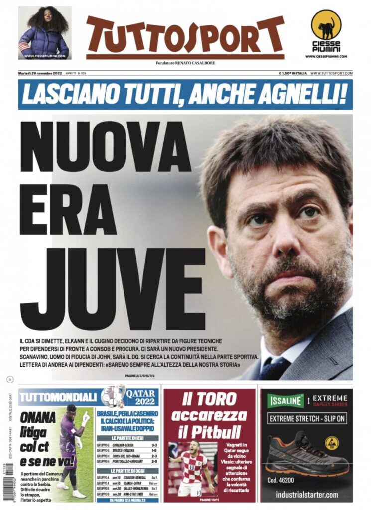 Rassegna stampa Juve: prime pagine quotidiani sportivi - 29 novembre 2022 36 tuttosport 29 novembre 2022 1