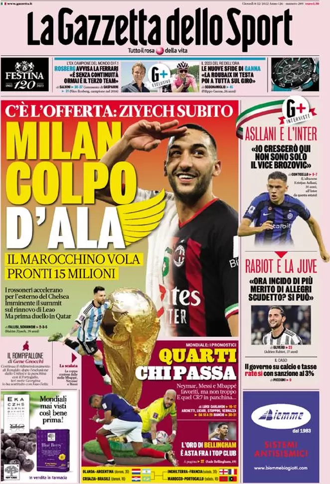 Rassegna stampa Juve: prime pagine quotidiani sportivi - 8 dicembre 2022 39 Gazzetta dello Sport