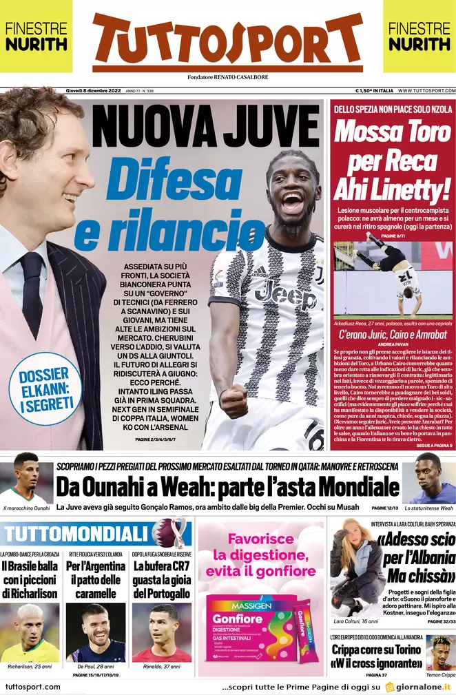 Rassegna stampa Juve: prime pagine quotidiani sportivi - 8 dicembre 2022 38 Tuttosport