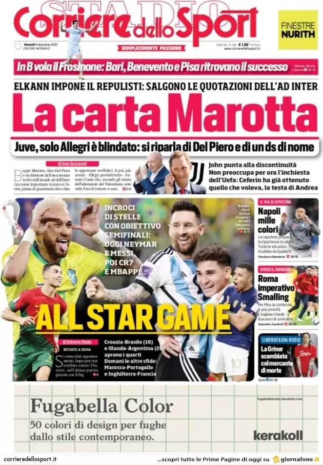 Rassegna stampa Juve: prime pagine quotidiani sportivi - 9 dicembre 2022 39 corriere dello sport 002305851