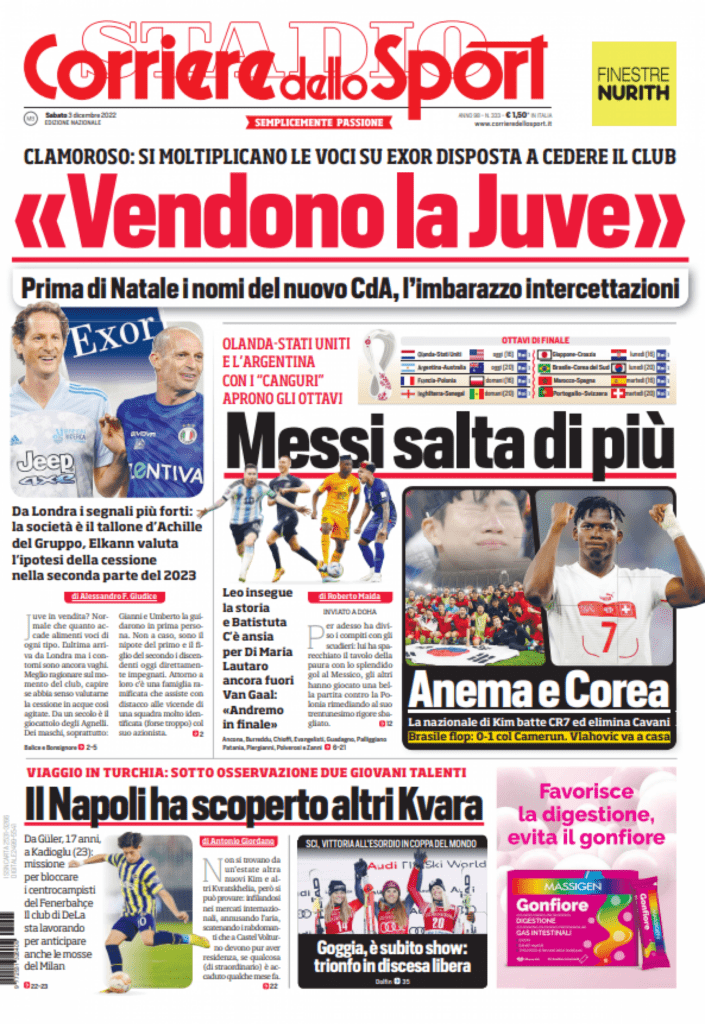 Rassegna stampa Juve: prime pagine quotidiani sportivi - 3 dicembre 2022 38 corriere dello sport 3 dicembre 2022
