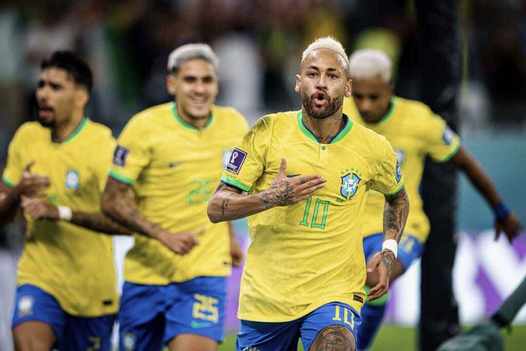 Cro·cia x Brasil DOHA, CA 09.12.2022: CRO¡CIA X BRASIL Neymar Jr. do Brasil caomemorates after scoring a goal during