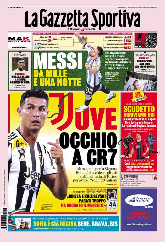 Rassegna stampa Juve: prime pagine quotidiani sportivi - 4 dicembre 2022 39 photo 5791835142245956945 y