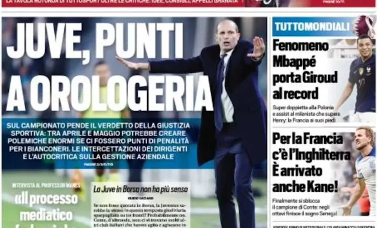 Rassegna stampa Juve: prime pagine quotidiani sportivi - 5 dicembre 2022 36 tuttosport 003304092 1 e1670197229512