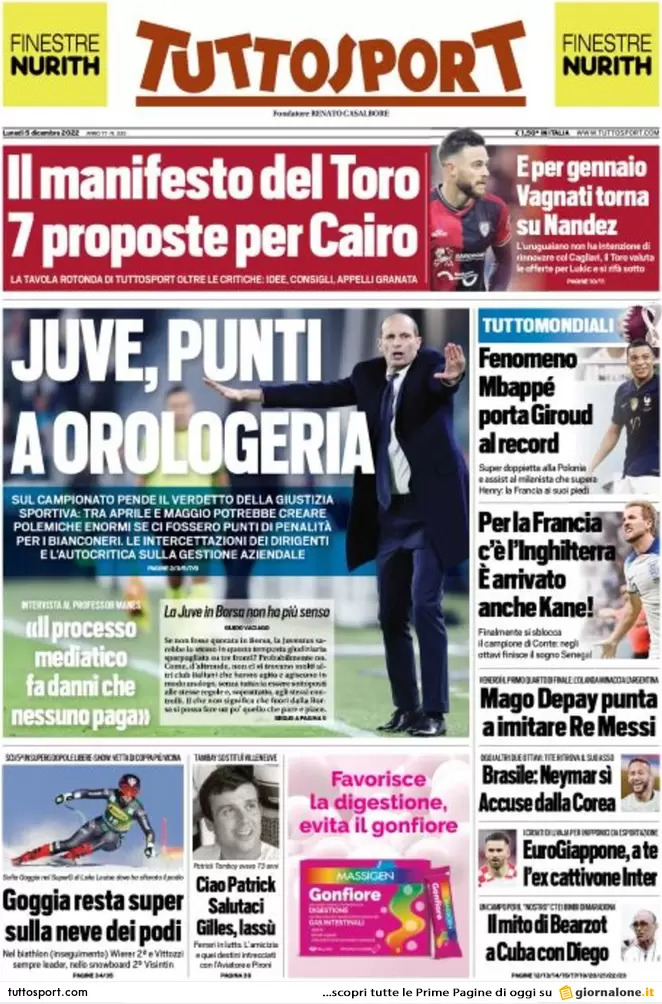 Rassegna stampa Juve: prime pagine quotidiani sportivi - 5 dicembre 2022 37 tuttosport 003304092