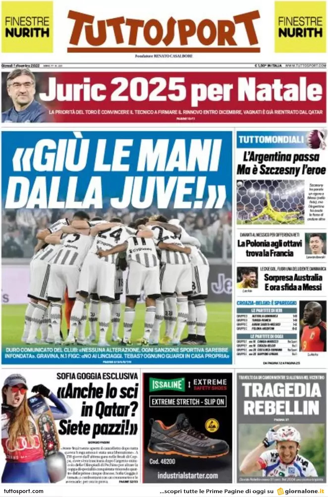 Rassegna stampa Juve: prime pagine quotidiani sportivi - 1 dicembre 2022 36 tuttosport 003304234