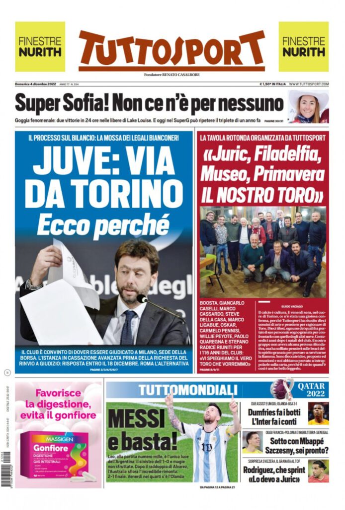 Rassegna stampa Juve: prime pagine quotidiani sportivi - 4 dicembre 2022 37 tuttosport 2