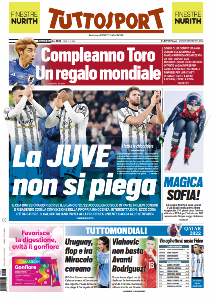 Rassegna stampa Juve: prime pagine quotidiani sportivi - 3 dicembre 2022 37 tuttosport 3 dicembre 2022