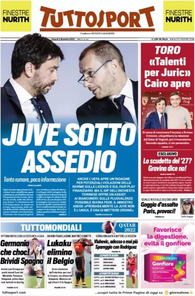 Rassegna stampa Juve: prime pagine quotidiani sportivi - 2 dicembre 2022 37 tuttosport