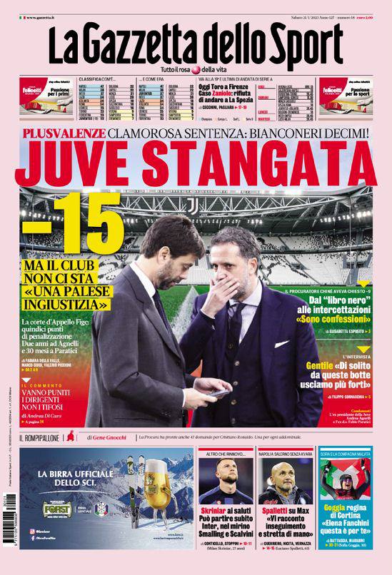 Rassegna stampa Juve: prime pagine quotidiani sportivi – 21 gennaio 2023 38 Gazzetta 2
