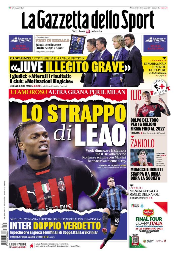 Rassegna stampa Juve: prime pagine quotidiani sportivi – 31 gennaio 2023 39 Gazzetta 4