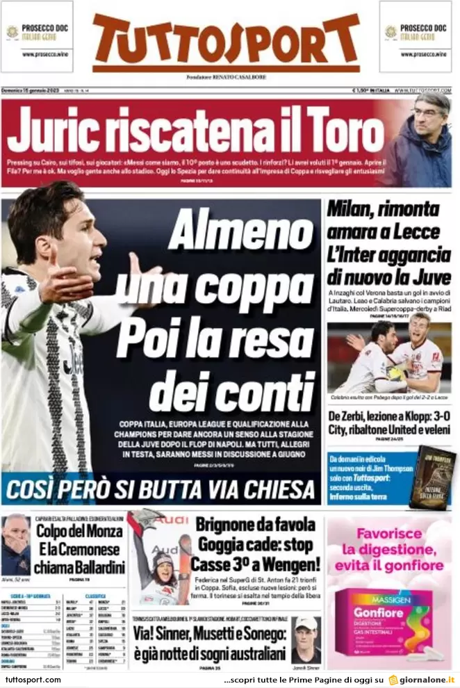 Rassegna stampa Juve: prime pagine quotidiani sportivi – 15 gennaio 2023 36 Tuttosport 2