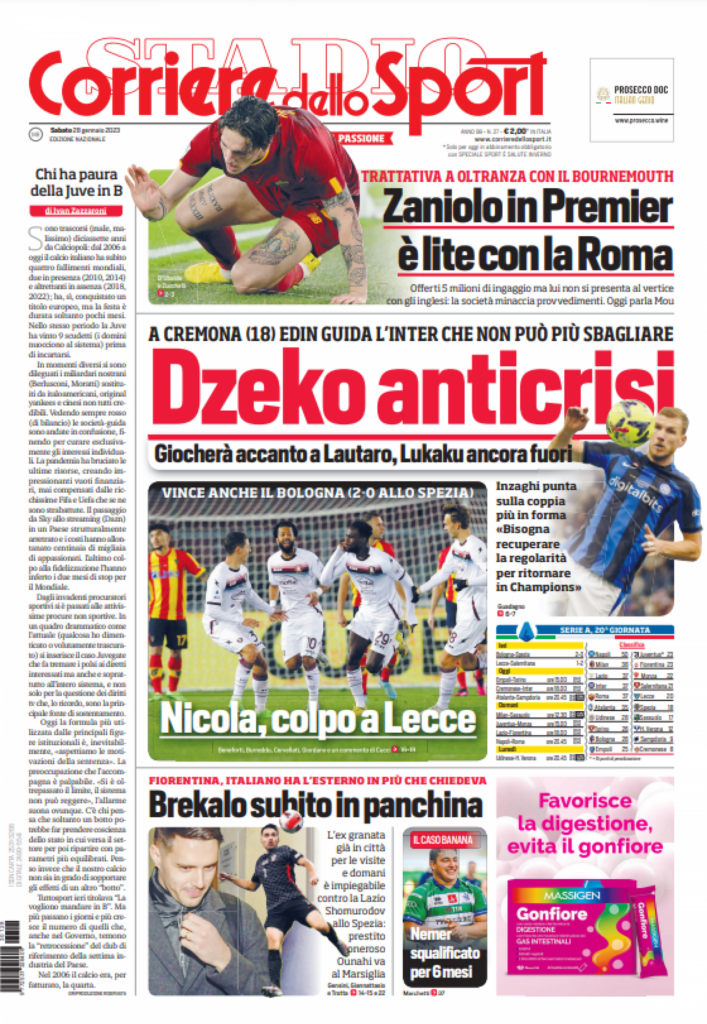 Rassegna stampa Juve: prime pagine quotidiani sportivi – 28 gennaio 2023 38 corriere 6