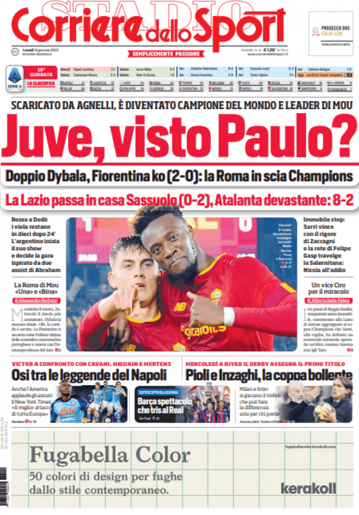 Rassegna stampa Juve: prime pagine quotidiani sportivi – 16 gennaio 2023 38 corsport prima 2